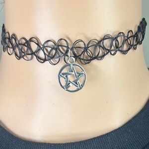 Gothic Punk Black Lace pentagram chocker Necklace - Collar Collarbone Chain